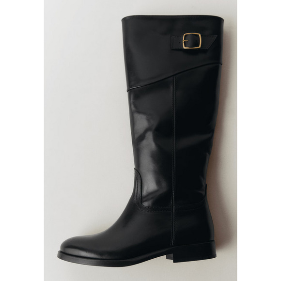 NEW MANGO MNG BLACK LEATHER BUCKLES BUCKLE BOOTS SZ 38 7.5 - Picture 5 of 14